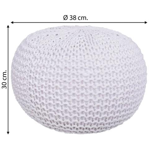 Pouf In Cotone Intrecciato Bianco 38x38x30h - Foto 5