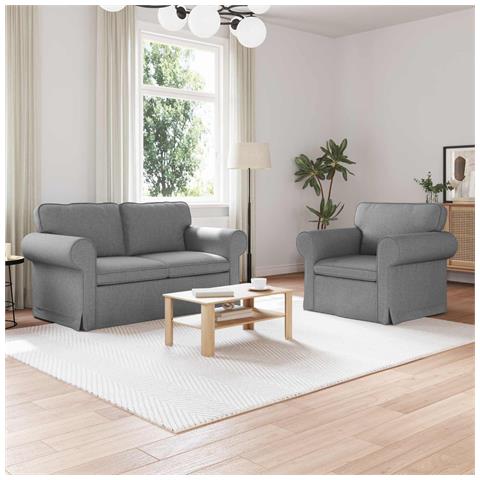 Divano 2 pcs Grigio chiaro 155 x 82 x 80 cm Tessuto - Foto 2