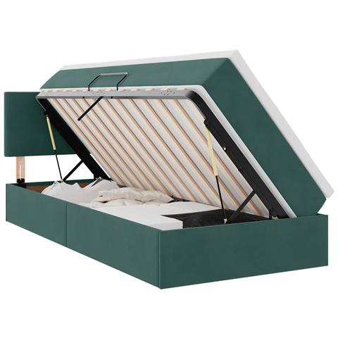Letto con contenitore e LED Verde Scuro 100 x 200 cm Velluto - Foto 1