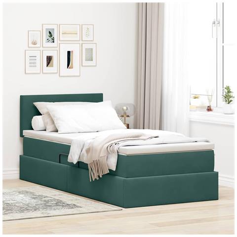 Letto con contenitore e LED Verde Scuro 100 x 200 cm Velluto - Foto 2
