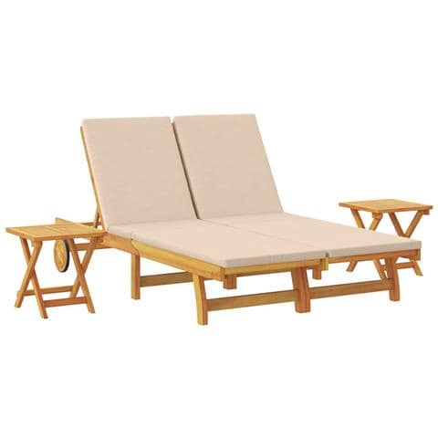 Lettino da sole con cuscino Beige Legno di Acacia Massello - Foto 1