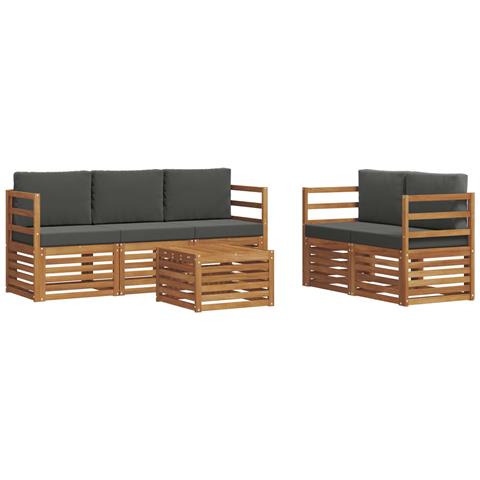 Set divani 6 pcs Naturale e Antracite Legno di Acacia Massello - Foto 1