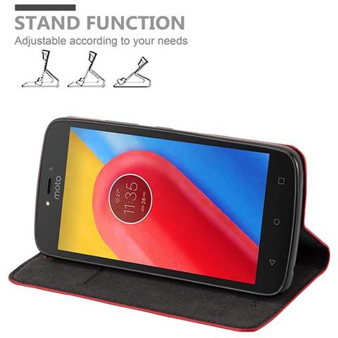 Custodia Compatibile Con Motorola Moto C In Rosso Mela - Coperchio Protettiva Con Chiusura Magnetica, Funzione Stand E Tasca Per Le Carte - Foto 2