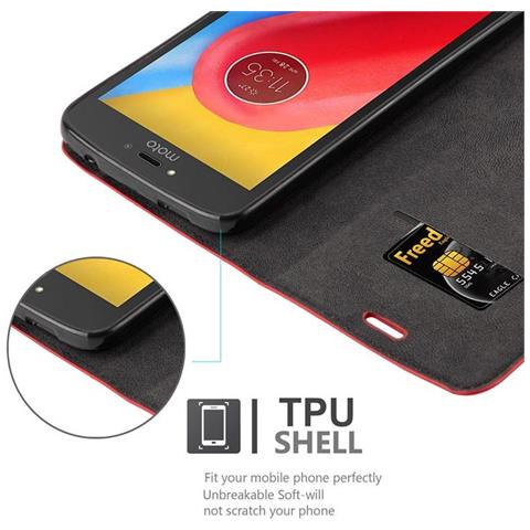Custodia Compatibile Con Motorola Moto C In Rosso Mela - Coperchio Protettiva Con Chiusura Magnetica, Funzione Stand E Tasca Per Le Carte - Foto 5