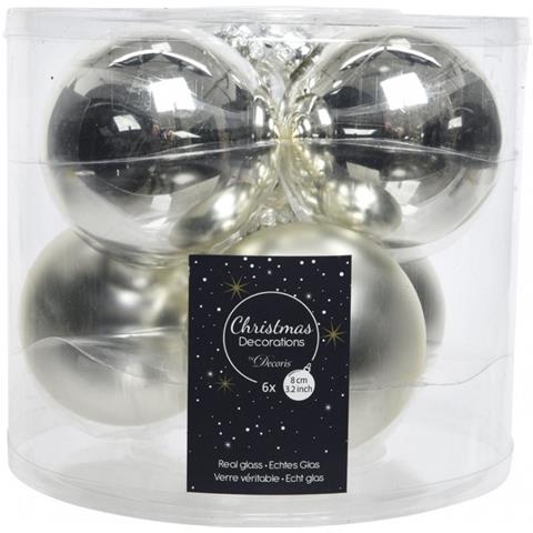 Pallina Sfera Natalizia In Vetro Argento 6 Cm Set Da 6 Pezzi - Foto 1