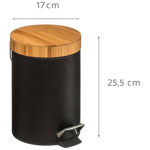 Pattumiera Da Bagno Con Copertura In Bambù - Colore Nero, 3 L - Foto 6