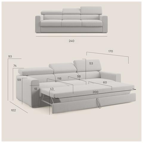 Dylan Divano 3 Sedute In Tessuto Impermeabile T13 Grigio - Foto 7