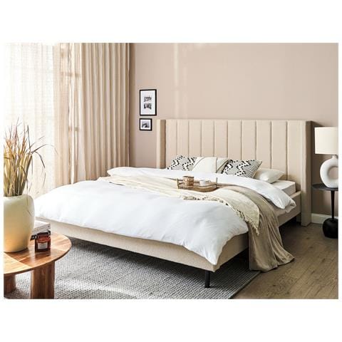 Letto Matrimoniale Bouclé Beige 180 X 200 Cm Villette - Foto 1