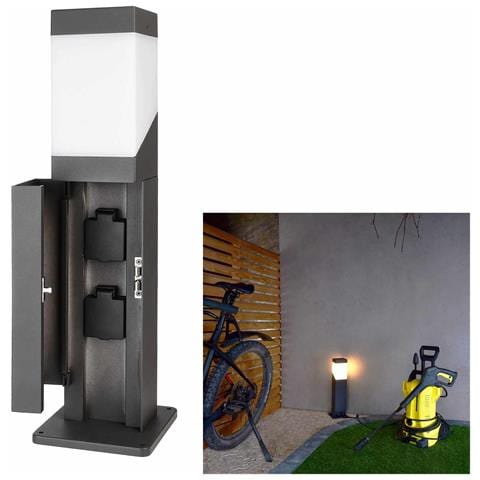 Kukui Puka Lampione Led Attacco E27 Colonnina Elettrica Multipresa Ip44 / Ip68 Impermeabile 2 Prese Luce Giardino Garage 230v - Foto 2
