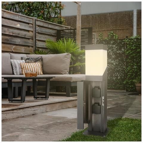 Kukui Puka Lampione Led Attacco E27 Colonnina Elettrica Multipresa Ip44 / Ip68 Impermeabile 2 Prese Luce Giardino Garage 230v - Foto 1
