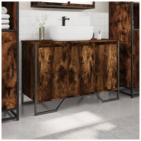 Mobile Lavabo Bagno Rovere Fumo 91x35x60 Cm In Truciolato - Foto 3
