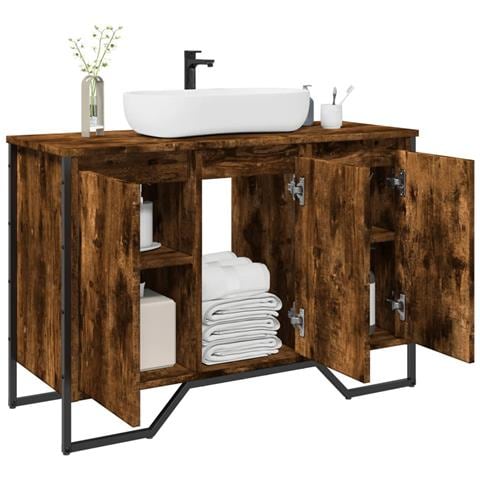 Mobile Lavabo Bagno Rovere Fumo 91x35x60 Cm In Truciolato - Foto 1