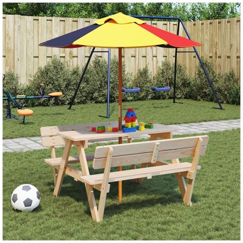 Tavolo Da Picnic Per 4 Bambini Con Foro Ombrellone Legno Abete - Foto 3