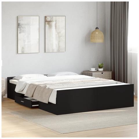 Giroletto Con Cassetti Nero 150x200 Cm In Legno Multistrato - Foto 1