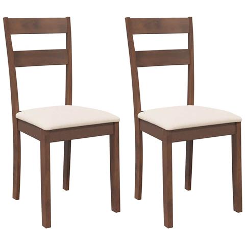 Sedie da Pranzo con Cuscini 2pz Marrone Legno Massello di Hevea - Foto 1