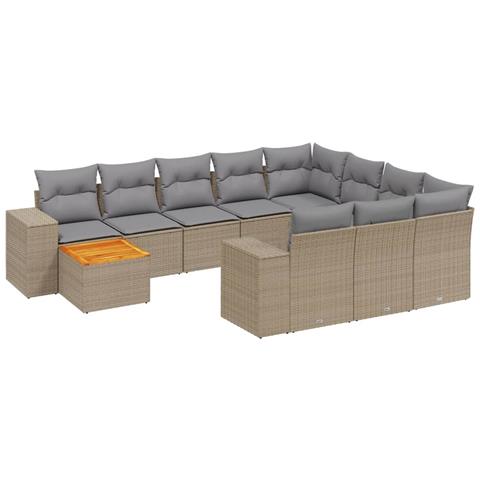 Set Divani Da Giardino 11 Pz Con Cuscini Beige In Polyrattan - Foto 2