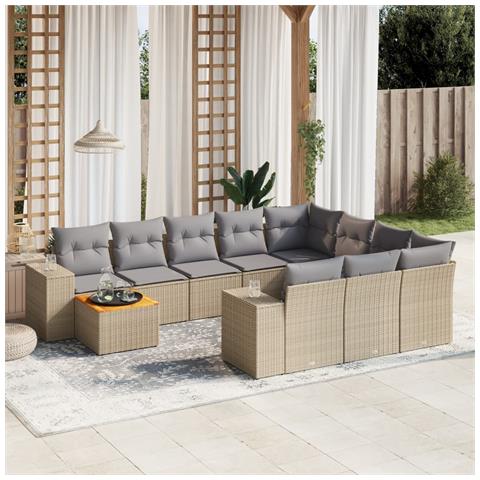 Set Divani Da Giardino 11 Pz Con Cuscini Beige In Polyrattan - Foto 1