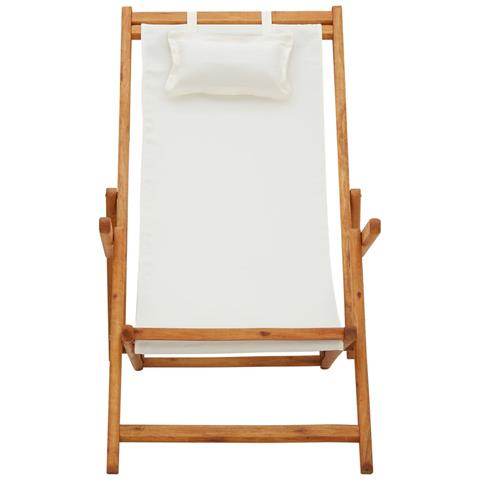 Sdraio Pieghevole In Massello Di Eucalipto E Tessuto Crema - Foto 1