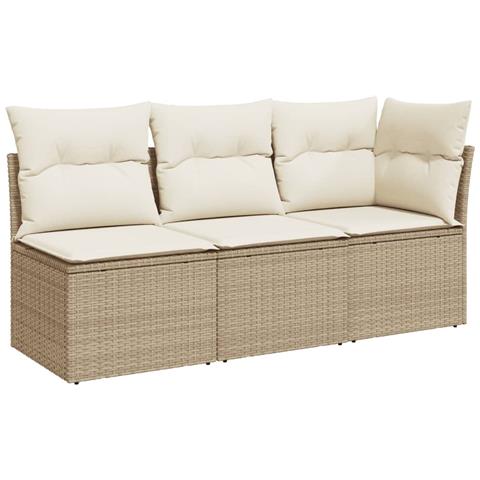 Divano Da Giardino Con Cuscini A 3 Posti Beige In Polyrattan - Foto 1