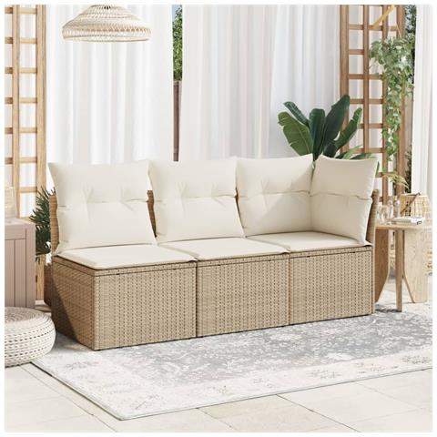 Divano Da Giardino Con Cuscini A 3 Posti Beige In Polyrattan - Foto 2