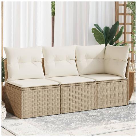 Divano Da Giardino Con Cuscini A 3 Posti Beige In Polyrattan - Foto 8