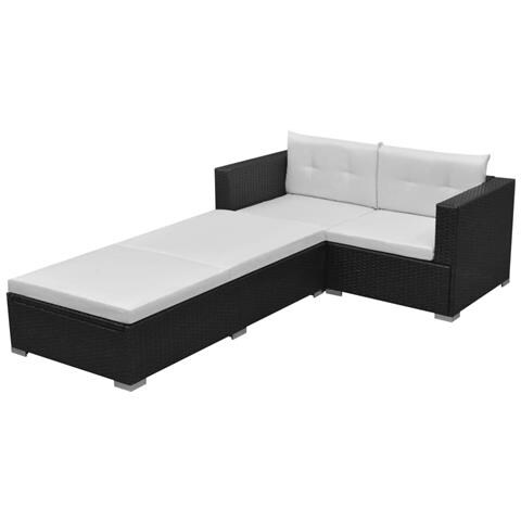 Lusso Casadino -  Set Divani Da Giardino 3 Pz Con Cuscini In Polyrattan Nero - Foto 2