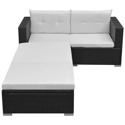 Lusso Casadino -  Set Divani Da Giardino 3 Pz Con Cuscini In Polyrattan Nero - Foto 1