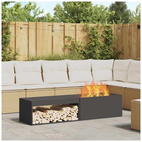 Braciere con Stoccaggio per Legna Nero 160x45x35 cm Acciaio - Foto 2