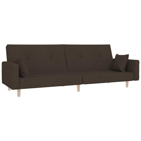 Divano Letto a 2 Posti con 2 Cuscini Marrone Scuro in Tessuto - Foto 1
