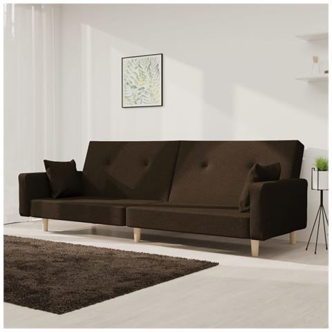 Divano Letto a 2 Posti con 2 Cuscini Marrone Scuro in Tessuto - Foto 2