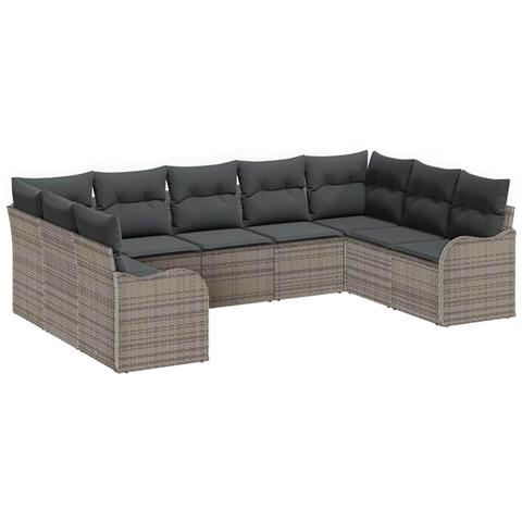 Set di divani da giardino  9 pezzi con cuscini grigio rattan sintetico, Divano da giardino  2 posti con cuscini grigio rattan sintetico - Foto 1