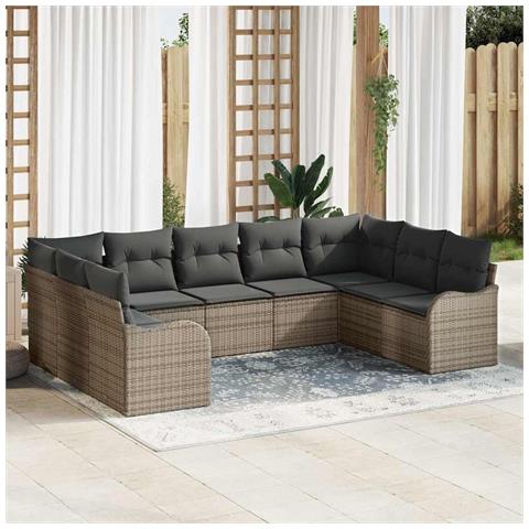 Set di divani da giardino  9 pezzi con cuscini grigio rattan sintetico, Divano da giardino  2 posti con cuscini grigio rattan sintetico - Foto 2