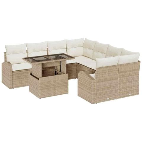 Set di Divani da Giardino 9 Pezzi con Cuscini Beige Polirattan - Foto 1