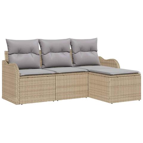 Set divani da giardino  4 pezzi con cuscini in rattan poly beige, Divano da giardino  2 posti con spazio di stoccaggio e cuscini in rattan poly beige - Foto 1