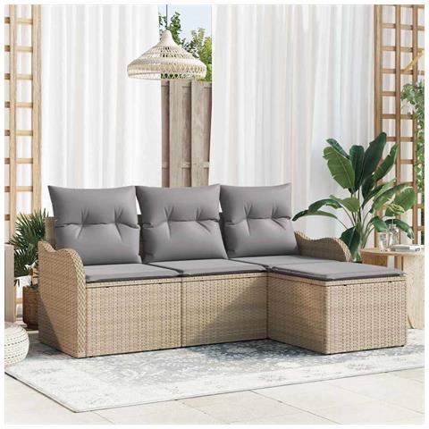 Set divani da giardino  4 pezzi con cuscini in rattan poly beige, Divano da giardino  2 posti con spazio di stoccaggio e cuscini in rattan poly beige - Foto 2