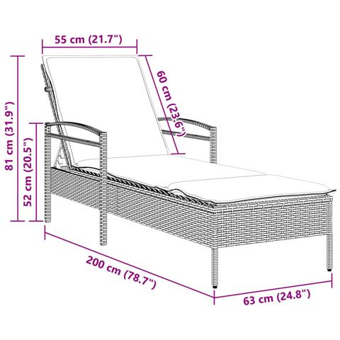 Lettino Prendisole con Cuscino Marrone 63x200x81 cm Polyrattan - Foto 9