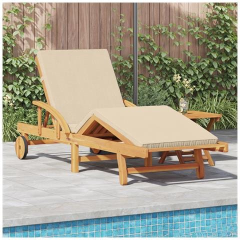 Lettino prendisole con cuscino e tavolo in legno massello di acacia beige - Foto 2