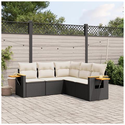 Set Divani da Giardino 5 pz con Cuscini in Polyrattan Nero - Foto 2