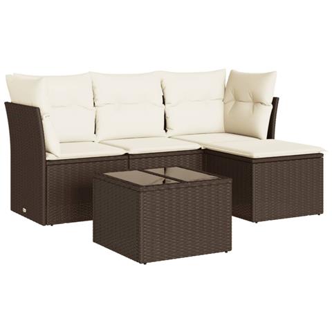 Set Divano da Giardino 5 pz con Cuscini Marrone in Polyrattan - Foto 1