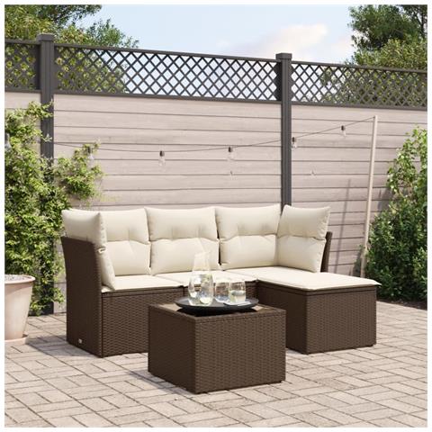 Set Divano da Giardino 5 pz con Cuscini Marrone in Polyrattan - Foto 2