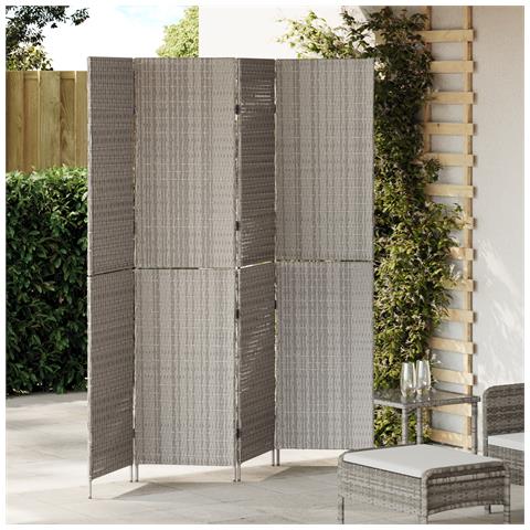 Divider Room a 4 Pannelli Pieghevole Grigio 195x180 cm in Poly Rattan - Foto 2