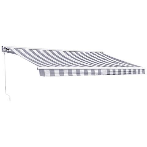 Tenda Saule 3,95 × 3 M Con Semicupio - Tessuto A Righe Bianco /grigio E Struttura Bianca - Foto 1