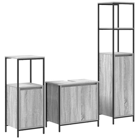 Set di mobili per il bagno con porta 3 pcs Grigio sonoma e Nero - Foto 1