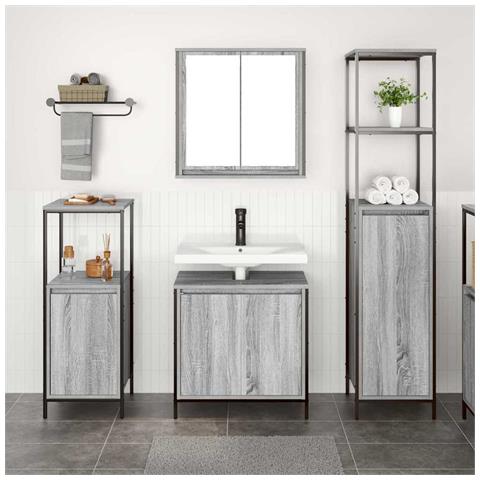 Set di mobili per il bagno con porta 3 pcs Grigio sonoma e Nero - Foto 2