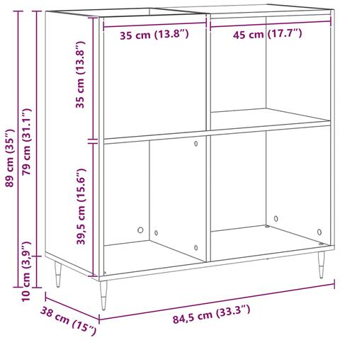 Armadietto per Dischi Nero Rovere 84,5x38x89 cm Legno Ingegnerizzato - Foto 9