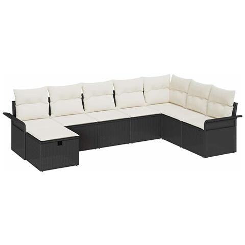Set Divano da Giardino con cuscino 8 pcs Nero Poly Rattan - Foto 1