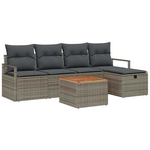 Set Divano da Giardino con cuscino 6 pcs Grigio Poly Rattan - Foto 1
