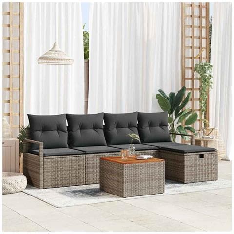 Set Divano da Giardino con cuscino 6 pcs Grigio Poly Rattan - Foto 2