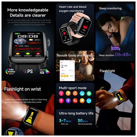 Smartwatch Avanzato Con Ecg, Monitoraggio Frequenza Cardiaca E Sos - Compatibile Con Android E Ios Blue - Foto 7