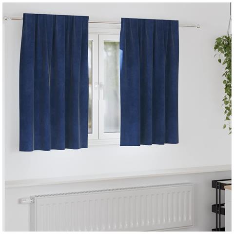 Tende con tende 2 pcs Blu scuro 140 x 140 cm Velluto - Foto 2